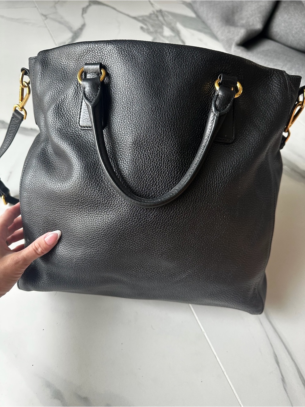 Authentic Prada Double Vitello Daino Black Leather Tote Bag Purse - Picture 2 of 16